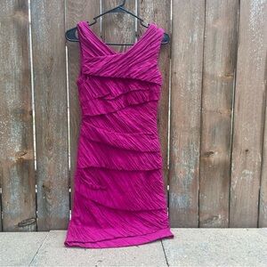 SUZI CHIN Women’s Dark Pink Ruffle Crinkle Formal Mini Dress Size 8